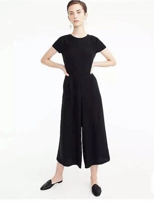 Mono corto J.CREW negro drapeado envolvente manga corta pierna ancha 00 H6966 Foto 1 de 4