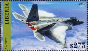 USAF Lockheed Martin F-22 RAPTOR Tactical Fighter Aircraft Stamp (2023 Liberia)
