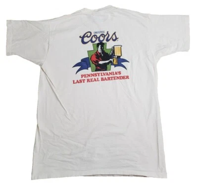 Vtg FOTL 90s Original Coors Beer Pennsylvania's Last Real Bartender T Shirt XL - Image 1 of 4