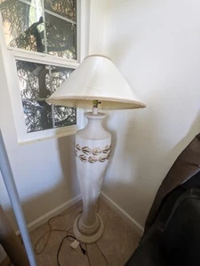 1980s Vintage Ceramic texture Gold leaf decor Floor Lamp with shade - Picture 1 of 3