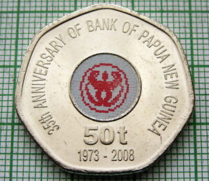 PAPUA NEW GUINEA 2008 50 TOEA, 35th Anniv of the Bank, COLOURED 7-SIDED UNC