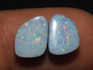 Australian Opal Doublet Smooth Multi Fire Cabochon Matched Pair/10X7X3MM/MS - Picture 1 of 6