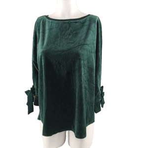 NWT CHARTER CLUB Holiday Velvet Deep Teal Top M(8-10) Bow Tie Sleeve Pullover - Picture 1 of 10