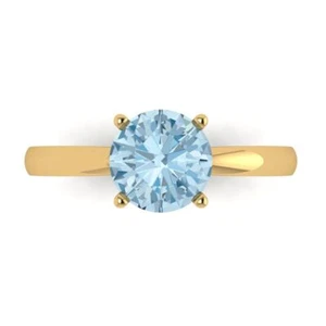 1.5 tcw Round Cut Engagement Ring for Women, 14K Yellow Gold Blue Promise Ring - Picture 1 of 11