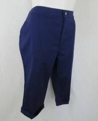 Lisa Rinna Collection Size 22W Bright Navy Twill Clam Digger Boot Cut Pants - Image 1 of 3