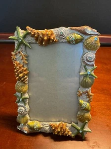 Photo Frame Sea Shell Enameled Silver Shiny Gold with Bejeweled Shiny Stones - Picture 1 of 10
