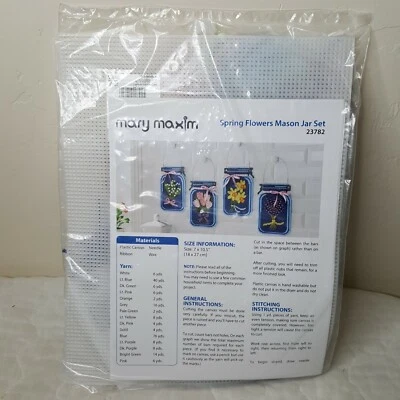 Tarro de albañil Mary Maxim Spring Flowers kit de lona de plástico 23782 Foto 1 de 4