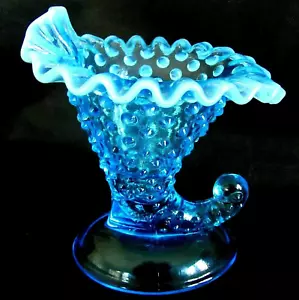 Vintage Fenton Türkis Aqua Glas Horn of Plenty Vase Schuhnagel geriffelt 6" hoch - Bild 1 von 12