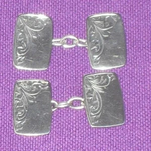 VINTAGE RETRO 1950/60s STYLISH SOLID STERLING SILVER ENGRAVED DRESS CUFFLINKS - Picture 1 of 6