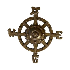 4-1/2" Compass Rose Paperweight, Antiqued Brass, Nautical Office Decor - Picture 1 of 5