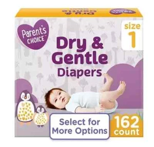 Parent's Choice Dry & Gentle Diapers Size 1, 162 Count Free Shipping - Picture 1 of 6