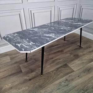 Retro Vintage Mid-Century Modern Marble Effect Side Coffee Table - Atomic - Picture 1 of 24