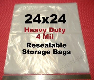 12 sacos de armazenamento fecháveis 24""x 24"" transparente 4 MIL HEAVY DUTY sacos com zíper 24x24 - Imagem 1 de 4