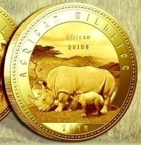 Zambia 1000 kwacha 2014 UNC Rhino Rhinoceros Africa Wildlife Gold Plated Coin Cover