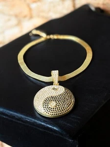 18k gold plated Yin and Yang choker. Taoism. Two forces that are found in... - Picture 1 of 8