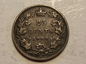 1900 Canada 25 Cents Quarter Silver Coin Queen Victoria Nice condition