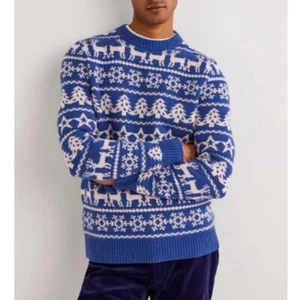 Boden maglione girocollo uomo Fair Isle Heritage maglia lana taglia L blu - Foto 1 di 7