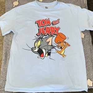 Tom And Jerry Cartoon Promo T Shirt Youth Medium, Powdered Blue Short Sleeve - Picture 1 of 2