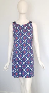 Dangerfield Size 10 Blue Geometric Print 60's Mod Sleeveless Shift Dress - Picture 1 of 11