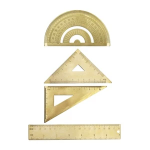 Brass Ruler Set with Protractor and Triangle for Drafting and Measuring Needs - Picture 1 of 12
