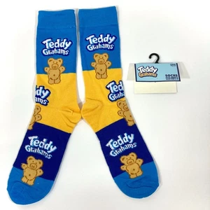 new TEDDY GRAHAMS SOCKS blue gold-yellow funny retro ADULT CREW OSFM men/women - Picture 1 of 4