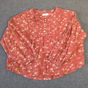 Lucky Brand Floral Babydoll Boho Peasant Top Rust Ruffles Mother Of Pearl Button - Picture 1 of 13