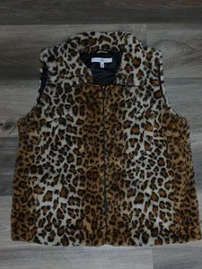 Star Fever Womens Large Cheetah Leopard Print Faux Fur Zip Up Lined Vest Pockets - Picture 1 of 6