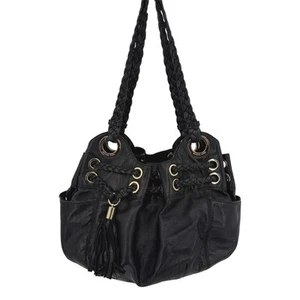 Bolso de hombro Michael Kors de cuero negro trenzado con doble correa ojal - Imagen 1 de 13