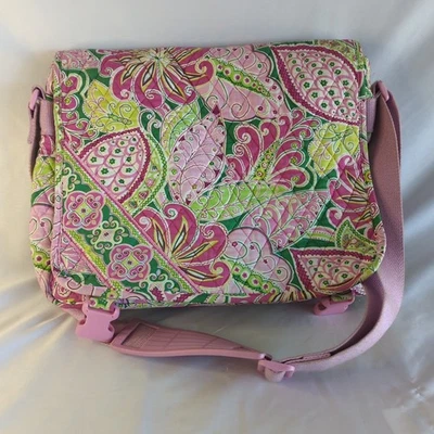 Vera Bradley Pinwheel Rosa Bolso Mensajero para Laptop Bandolera Bolso para Pañales 14x12 Foto 1 de 4