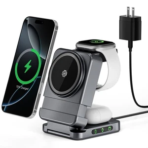 Foldable Wireless Charger, 3 in 1 Mag-Safe Charging Station for Apple Samsung... - Picture 1 of 9
