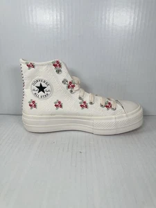 Size 8W Converse Chuck Taylor All Star Hi Lift Floral Embroidery White Platform - Picture 1 of 9