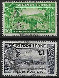 Sierra Leone 1938 GVI 10/- & £1 SG199-200 Used - Picture 1 of 2