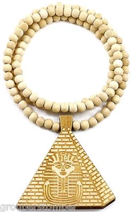 Pharaoh Pyramid New Good Wood Style Pendant With 36" Beaded Necklace King Tut - Picture 1 of 13