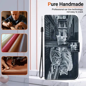3D Cat Tiger Wallet Phone Case For iPhone Samsung LG Sony Infinix Google Tecno - Picture 1 of 10