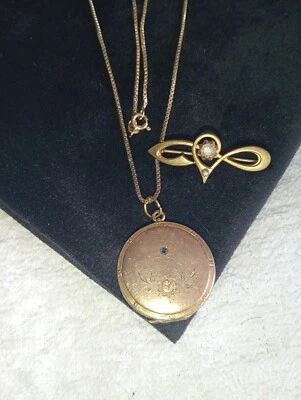 Biedermeier Medaillon an 333 Goldkette FBM incl. vergoldete Antikbrosche - Bild 1 von 4