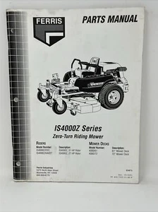 "Cortadora de césped Ferris IS4000Z serie giro cero manual de piezas 27 31 HP 61"" 72"" cubierta" - Imagen 1 de 8