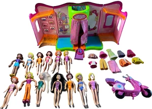 Polly Pocket Lot - 2004 Playset 15 Dolls Clothes Scooter & Accessories - Picture 1 of 9