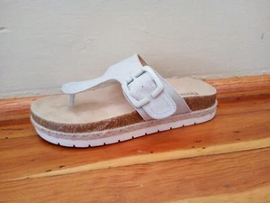 BJORNDAL Penelope Footbed Sandal T Strap Ivory Canvas Like 7M Slip On - Picture 1 of 15