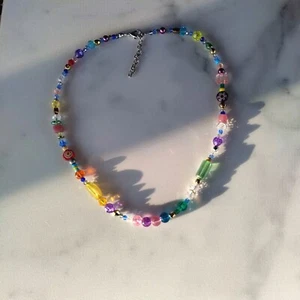 Boho Necklace Crystal Glass Wood Beaded Multicolor Hippie Handmade Gift 20 Inch - Picture 1 of 15