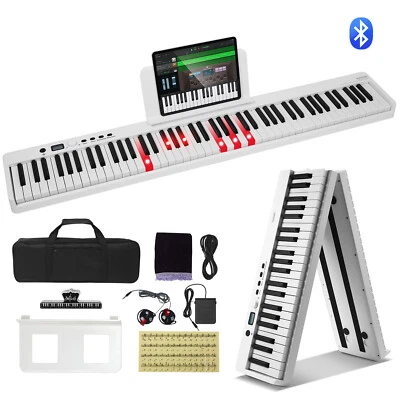 VEVOR 88 Tasti Tastiera Pieghevole Pianoforte Portatile Bluetooth MIDI Bianco - Immagine 1 di 4