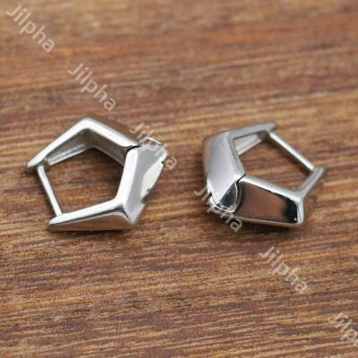 Sterling Silver Geometric Hoop Huggie Hinged Earrings for Men Women A4570 - Image 1 of 4
