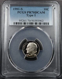 Moneda de diez centavos Roosevelt 1981-S tipo 1 PR70DCAM - clasificación PCGS - Imagen 1 de 2
