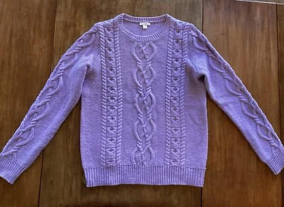 GAP Wool Blend Cable Knit Pullover Crew Neck Sweater Women’s Size Medium Purple - Image 1 of 4