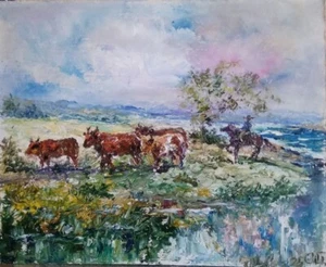 Quadro "Pastore a cavallo". Olio su cartone. 8x10 inc. Fatto a mano. 2025. - Foto 1 di 1
