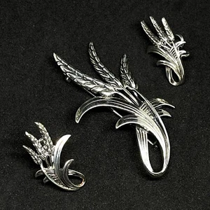 Vintage Danecraft Sterling Silver Wheat Stalks Brooch Pin Screw On Earrings Set - Picture 1 of 6