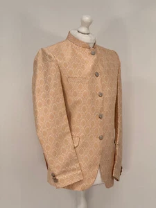 Men's Banarsi Cream Peach Diamond Prince Jacket - Picture 1 of 4