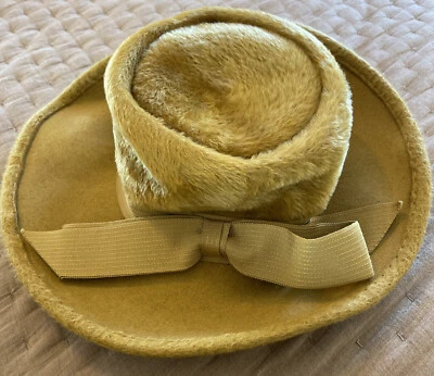 Винтажная итальянская шляпа герцогини из искусственного меха горчичный желтый размер 22 J6 - Изображение 1 из 4