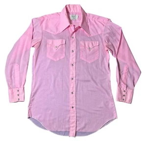 VTG H BAR C Long Tail California Ranchwear Pink Pearl Snap Shirt 16/33 USA - Picture 1 of 8