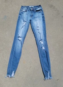 KanCan Florence Mid Rise Super Skinny Distressed Raw Hem Jeans 3/25 - Picture 1 of 7