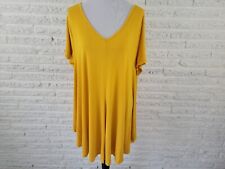 Roamans Womens Shirt 1X 22 24 Tee Short Sleeve Yellow Gold Asymmetric VNeck